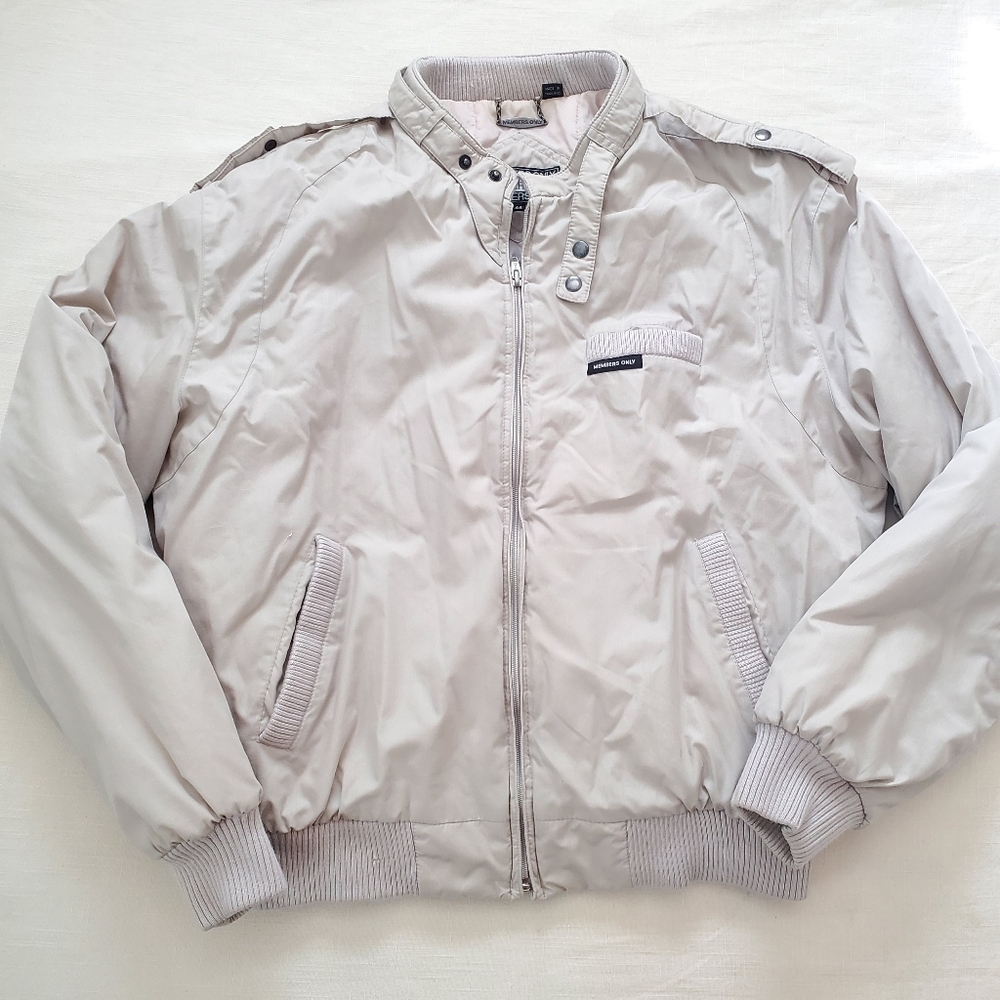 Vintage Members Only Men's Beige Neutral Tan Bomber Jacket/Coat XL 44 Grunge